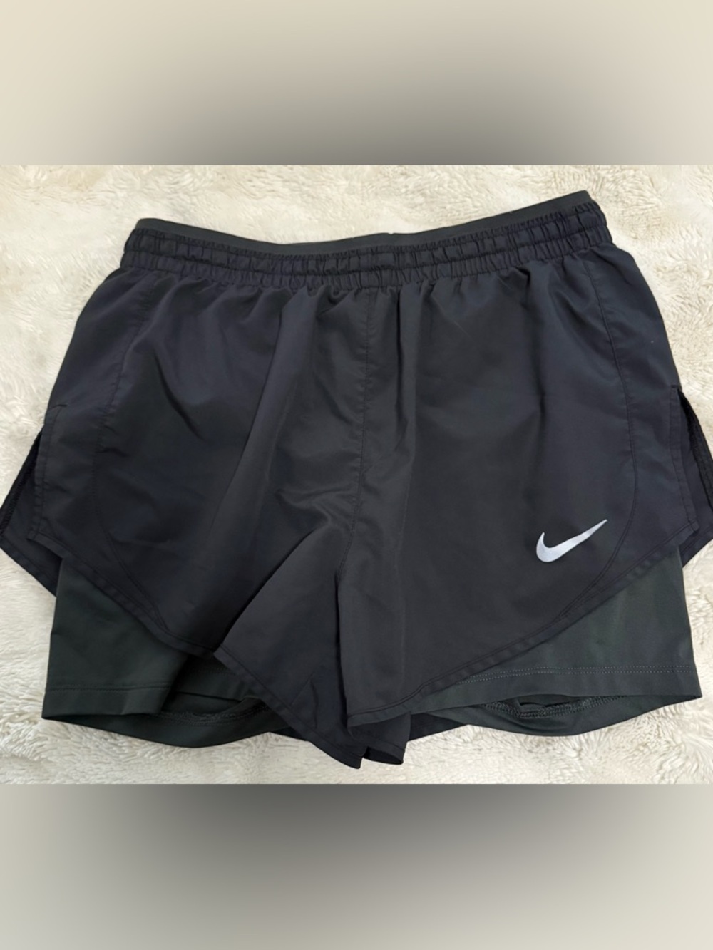 Nike Women’s Black Athletic Running Shorts with White Swoosh
